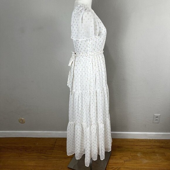 Lulus Shining Sight White Metallic Gold Polka Dot One-Shoulder Midi Dress Medium - Picture 7 of 14